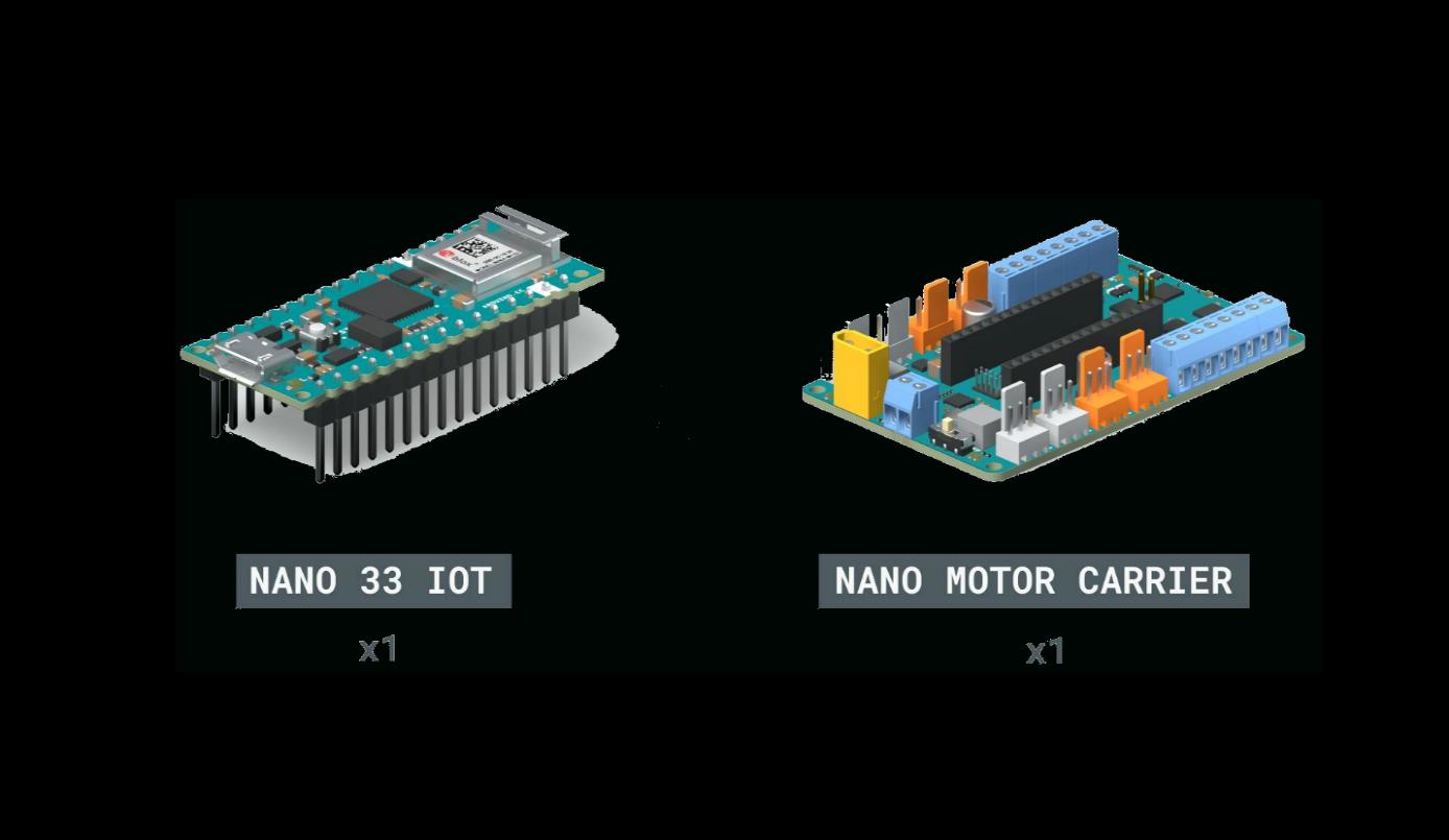 CAD render of the Arduino Nano 33 IoT mounted on the Nano Motor Carrier